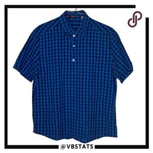 Boden Men's Check Lined Blend Quarter Button Short Sleeve Shirt Blue‎ Size XL